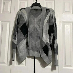 Lety & Me black gray & cream knit plaid sweater cardigan top shirt size XL